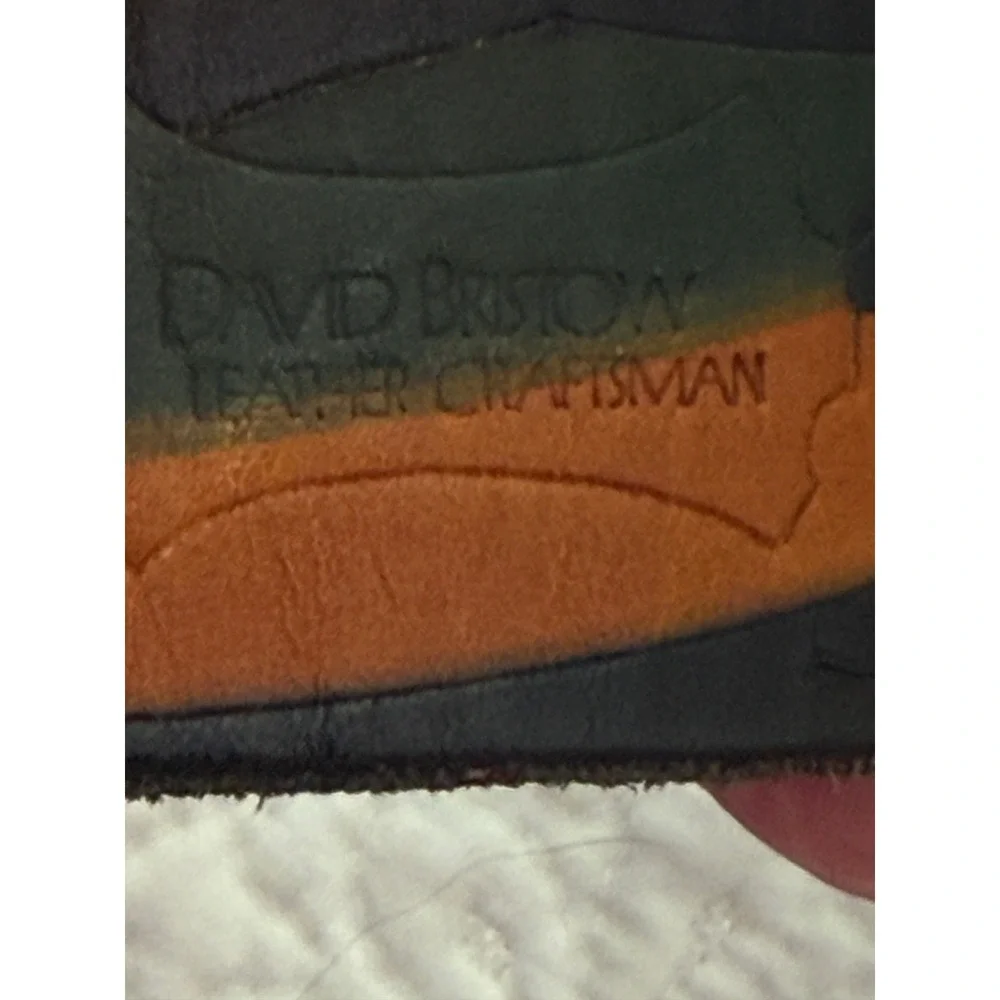 David Bristow Leather Belt Mens 40 Multi Color Wave Brass Buckle Boho Artisan